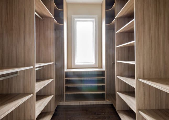 Completed Roomidea wood walk-in storage fitted around a window