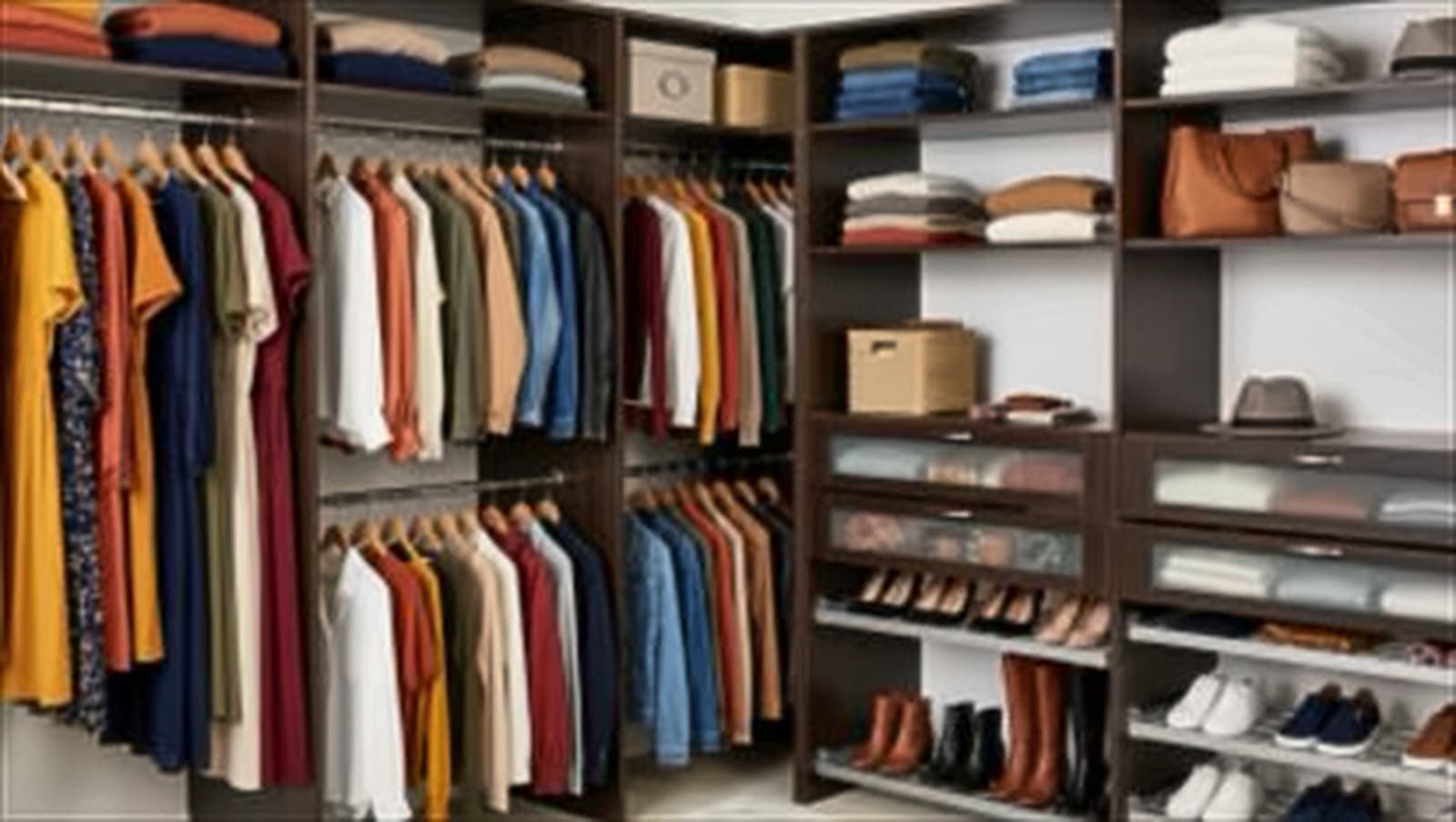 Completed Roomidea fitted closet with light wood shelving and hanging storage