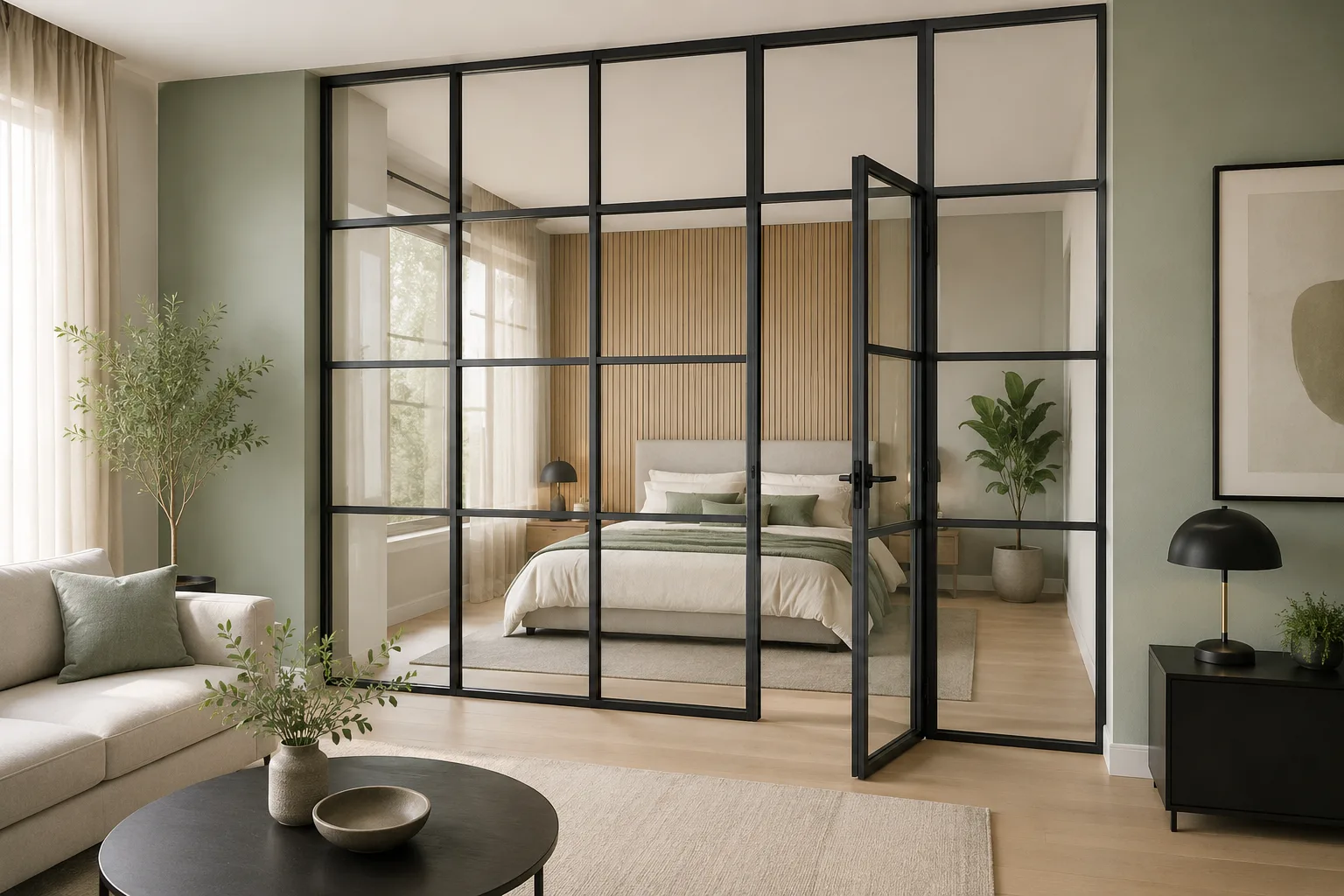 Room divider concept for flexible interior space separation