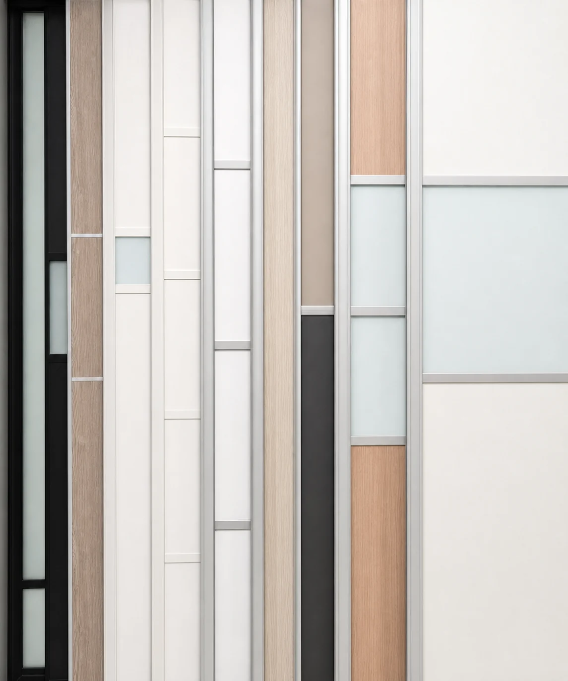 Sliding door showroom display with multiple panel and frame configurations.