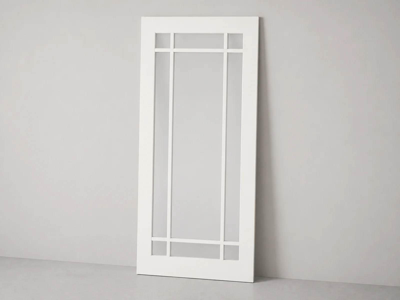 French-style wood door with a prairie-pattern glass grid.